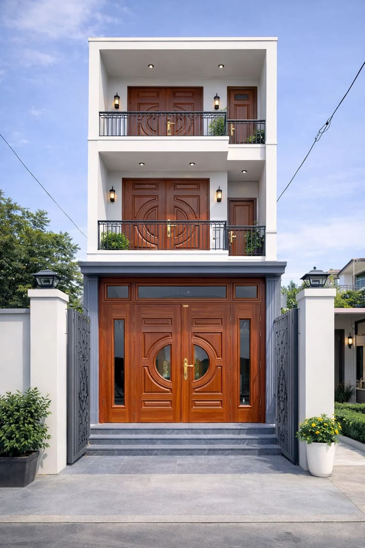 Mẫu cửa thép vân gỗ 4 cánh đẹp tạo điểm nhấn bề thế, sang trọng