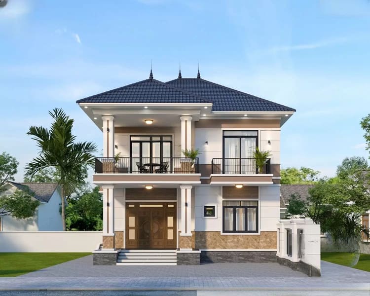 Mẫu nhà 2 tầng mái Nhật đẹp kết hợp hệ cửa nhôm tối ưu ánh sáng và mở rộng không gian