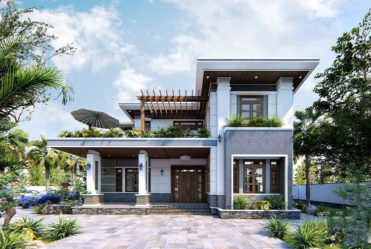 Mẫu nhà 2 tầng đẹp ở nông thôn, hiện đại