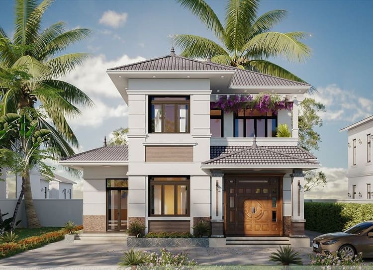 Nhà mái 2 tầng mái Nhật đẹp ở nông thôn